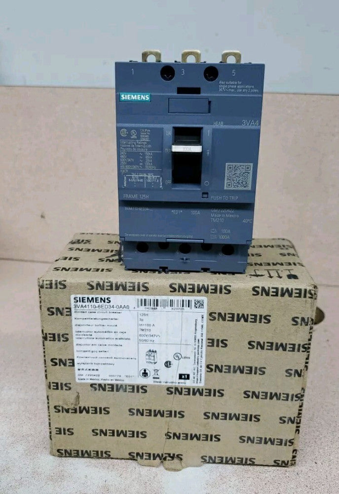 1) New Old Stock! Siemens 3VA4110-6ED34-0AA0 100A 3P 600Y/347V Circuit Breaker