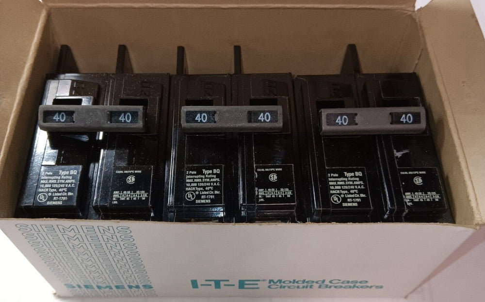 BOX OF 3) NEW SIEMENS BQ2B040 BOLT-ON CIRCUIT BREAKER 40 AMP 2 POLE 240 VAC