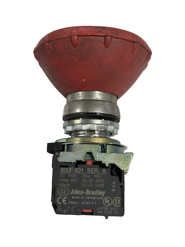 ALLEN-BRADLEY 800F-X01 SCREW CONTACT BLOCK WITH RED EMERGENCY STOP BUTTON SER. A