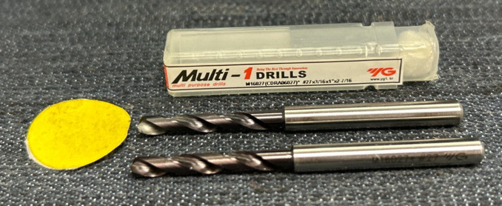 YG-1 MULTI-1 2 FLUTE  DRILL BIT M16027  #27  DIAMETER  3/16" SHANK   LOT OF 2