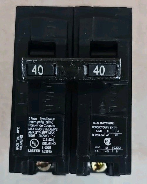 New Take Out Siemens Q240 QP240 Circuit Breakers 2 Pole 40A 120V