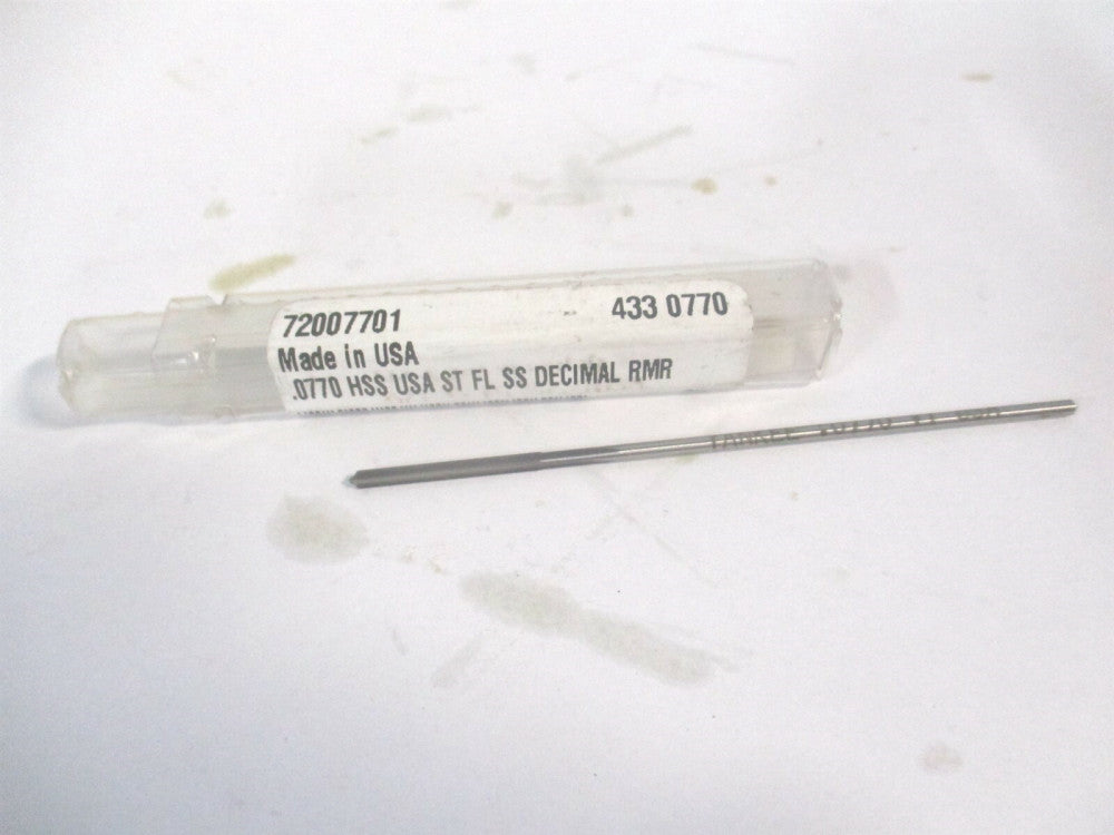 (433-0.0770) 0.077" x 3/4" x 3" OAL 4-Flute Straight Shank HSS Chucking Reamer 