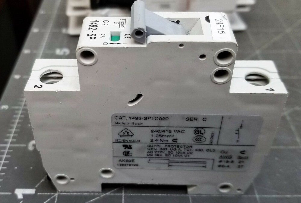 Allen Bradley 1492-SP1C020 Breaker, Miniature, 2A, 1P, 277VAC/48VDC [D1B4] #9
