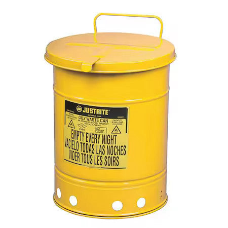 Justrite 09711 Oily Waste Can,21 Gal.,Steel,Yellow