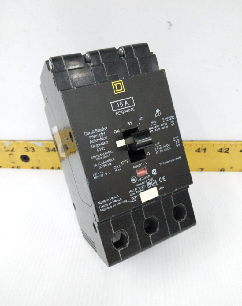 SQUARE D 45 AMP BOLT-ON CIRCUIT BREAKER 240 / 480Y/277 VAC 3 POLE  EDB34045
