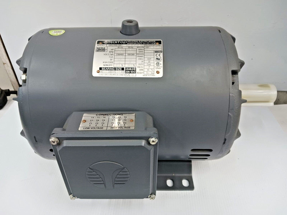 NEW TECHTOP 5 HP ODP AC MOTOR 182T 3510 RPM 3 PH 230/460V GR3-RS-OP-182T-2-B-D-5