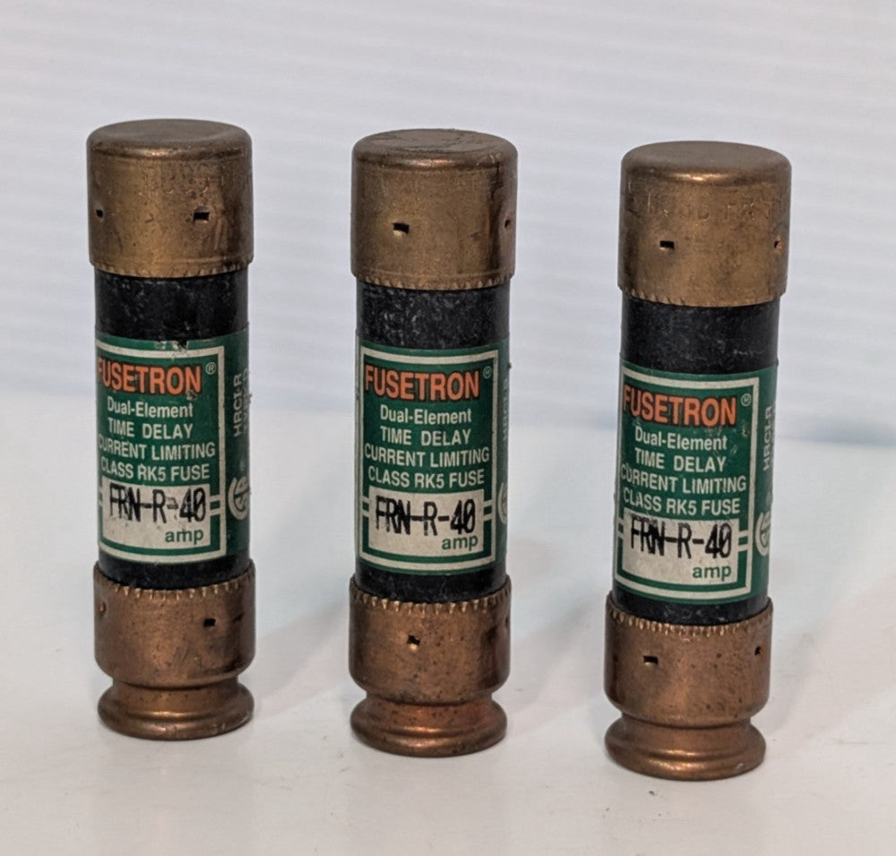 Lot  of 3: Bussmann FRN-R-40 Fusetron dual-element, time-delay, 40 amp fuses