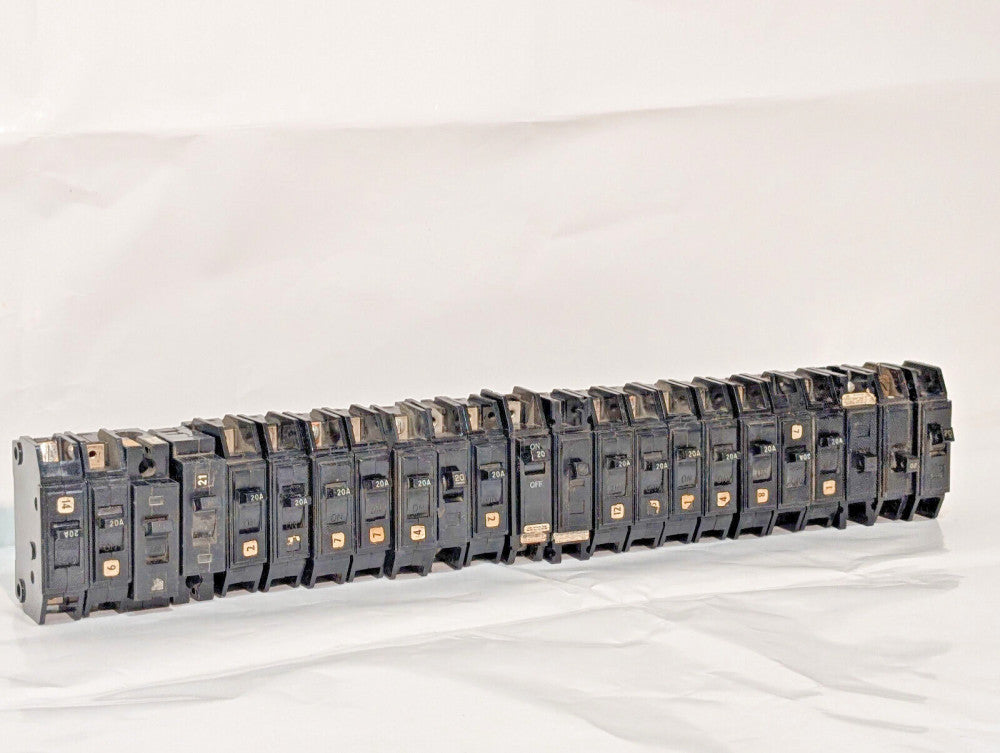 Lot of 23: Westinghouse, GE TQ1120, Circuit Breakers, 20Amp, 1-Pole, 120/240VAC
