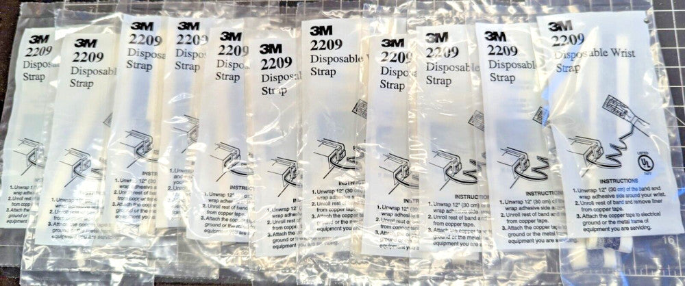 (11) 3M 2209 Disposable Grounding Wrist Straps, 4 Ft. Length, One-Time Use [OF51