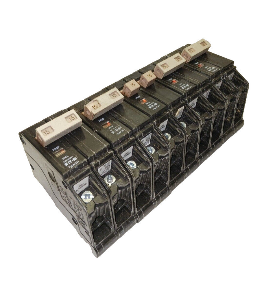 5) EATON 15 AMP CIRCUIT BREAKER 2 POLE 120/240 VAC CHF215  LOT OF 5