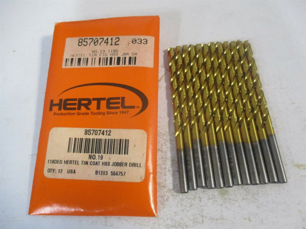 (85707412) #19 118° 2-1/8" x 3-1/4" OAL High Speed Steel Jobber Drill - Qty 12 