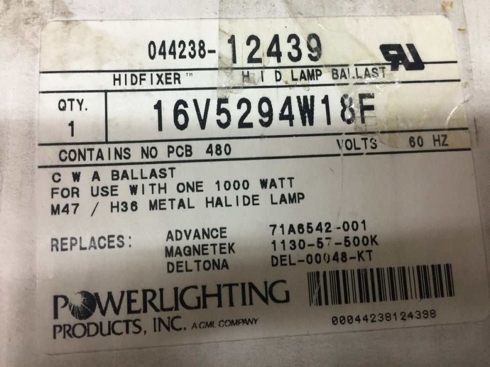 NEW IN BOX POWERLIGHTING 1000W M47/H36 HID LAMP BALLAST KIT 16V5294W18F