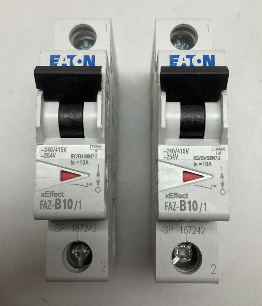 2 Pk Eaton FAZ-B10/1-NA Circuit Breaker 1 Pole 10 Amp 240/415v DIN Rail B Curve