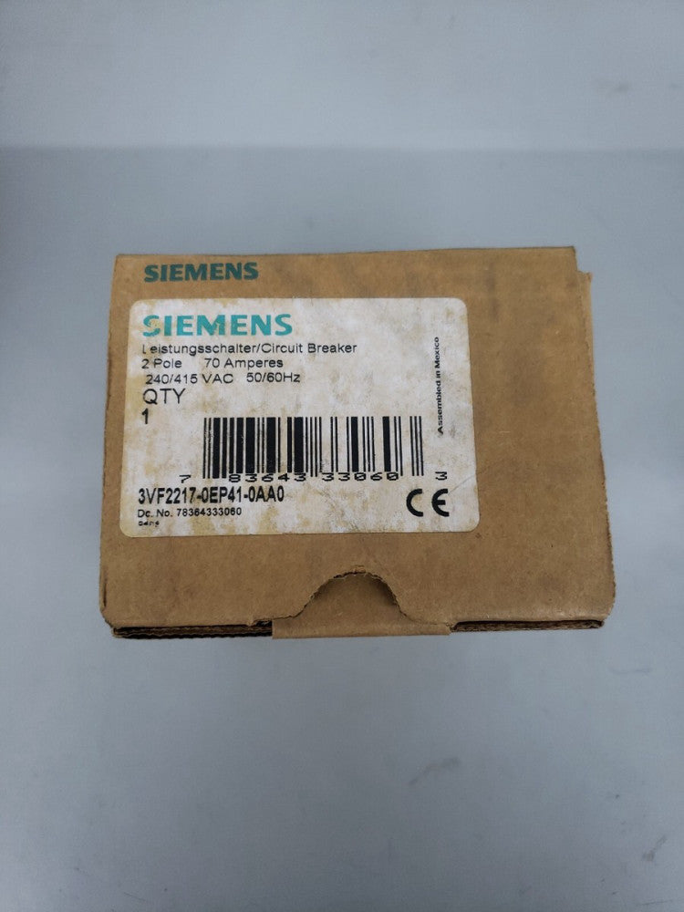 1 NEW SIEMENS 3VF2217-0EP41-0AA0 CIRCUIT BREAKER 2 POLE 70 Amp  VF100 ~ OS