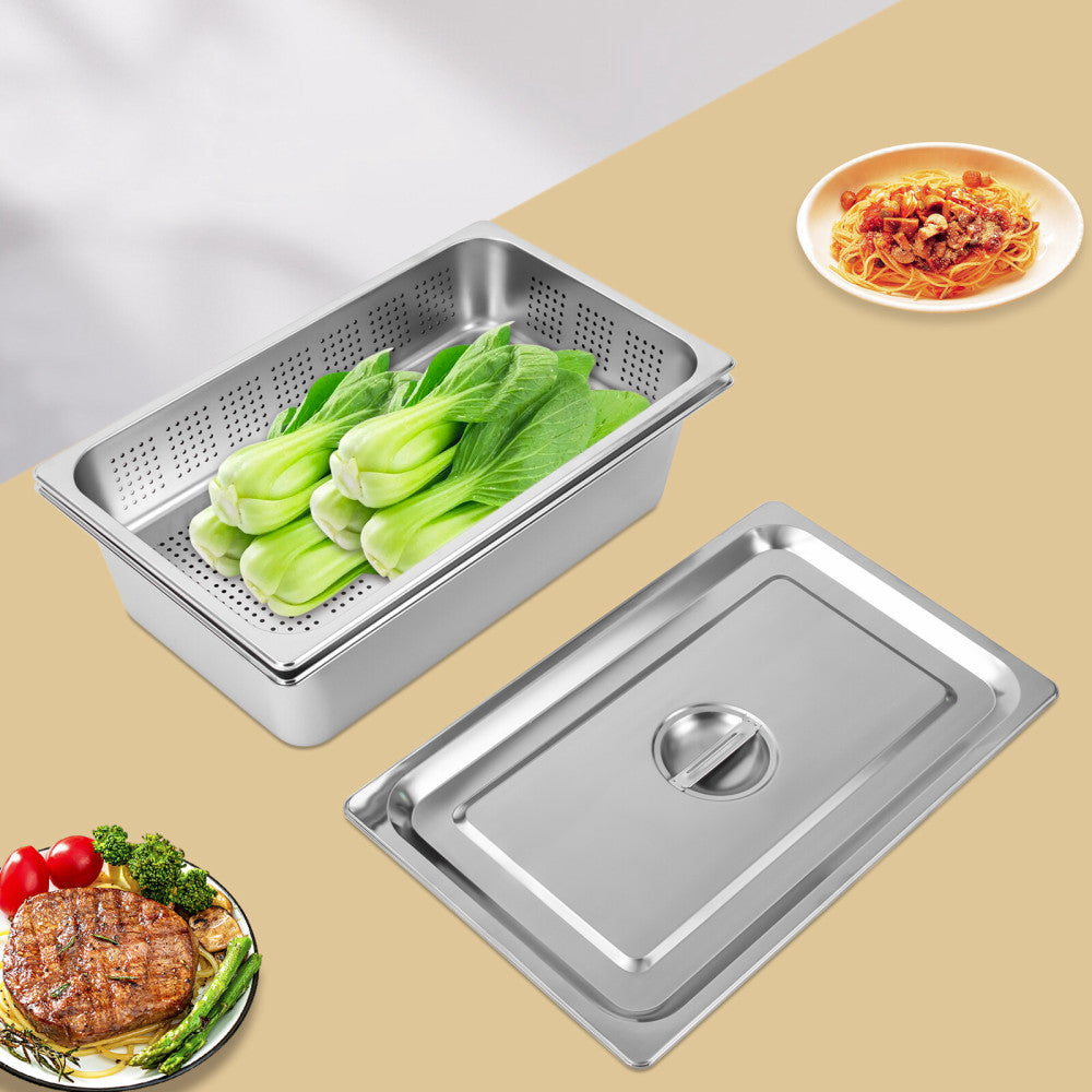 Set Of 3 Detachable Steam Pan Set, 1*Perforated Pan & 1*Steam Table Pa ...
