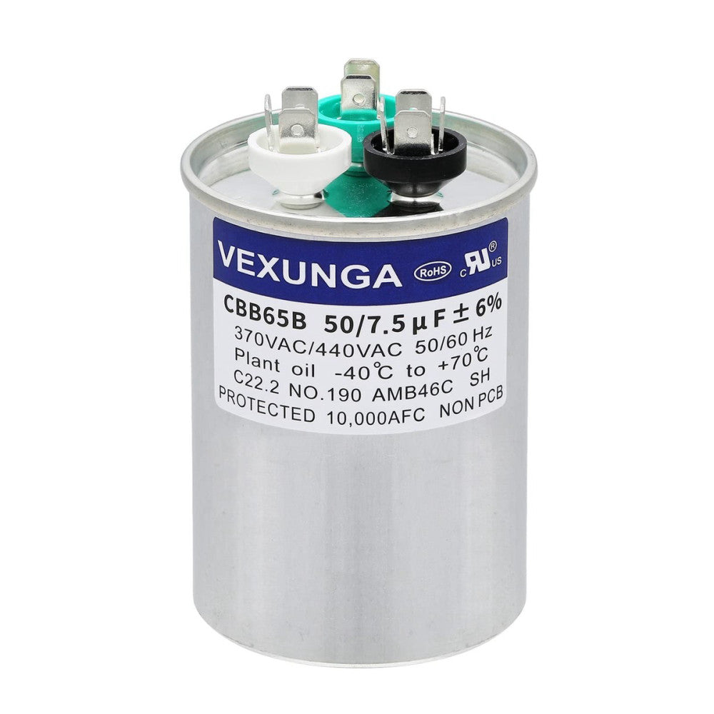 50/7.5 uF 50+7.5 MFD 370V or 440V Dual Run Start Round A/C Capacitor CBB65 CB...