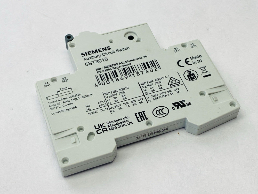 Siemens 5ST3010 Auxiliary Circuit Switch 1 NO Contact + 1 NC Contact