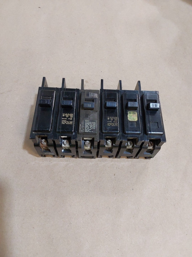 6/PACK of Used ITE Siemens BQ1B015 Circuit Breaker, 15Amp 1Pole Bolt-On