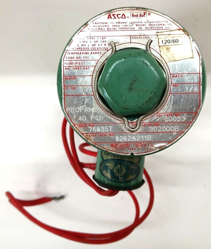 ASCO RED HAT 8262A211B 2-WAY DIRECT ACTING SOLENOID 120/60 VALVE 1/4 2NC