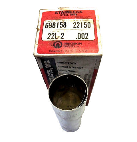 PRECISION BRAND SHIM 22L-2 STAINLESS STEEL, 6'' X 33-1/2'', .002
