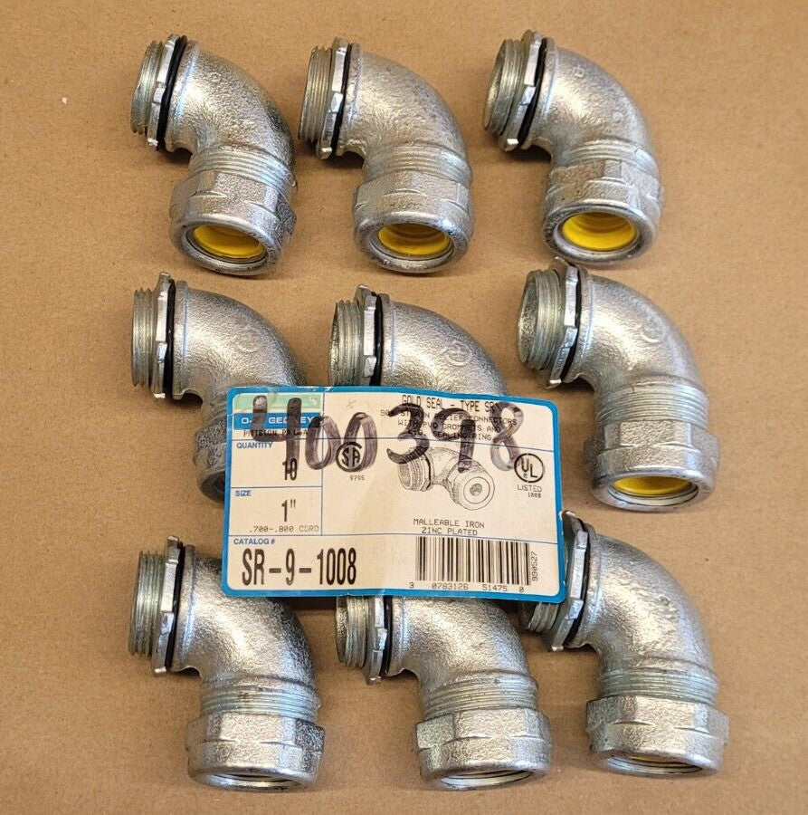 Lot of 9 O-Z / Gedney SR-9-1008 90 Degree Strain Relief Connectors 1" .700-.800