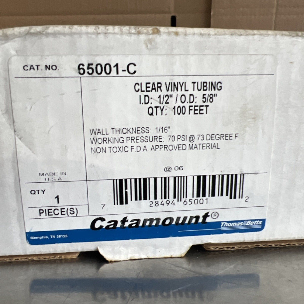 THOMAS AND BETTS CATAMOUNT 100FT CLEAR VINYL TUBING 65001-C 1/2INCH Nos Surplus