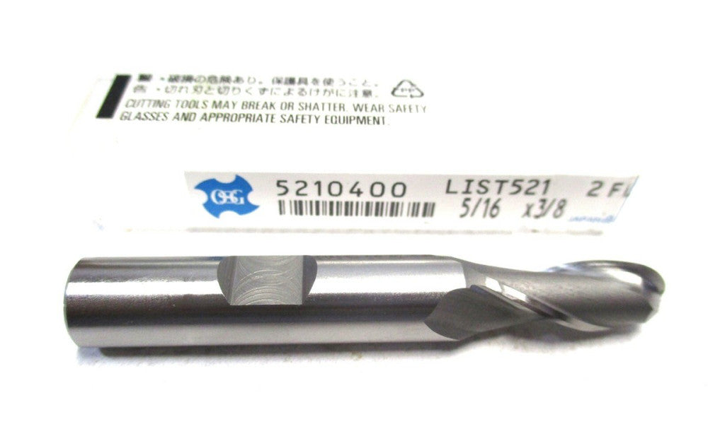 OSG (5210400) 5/16 x 3/8 x 3/4 x 2-1/2 30° 2-Flute SE RH Cobalt Ball End Mill
