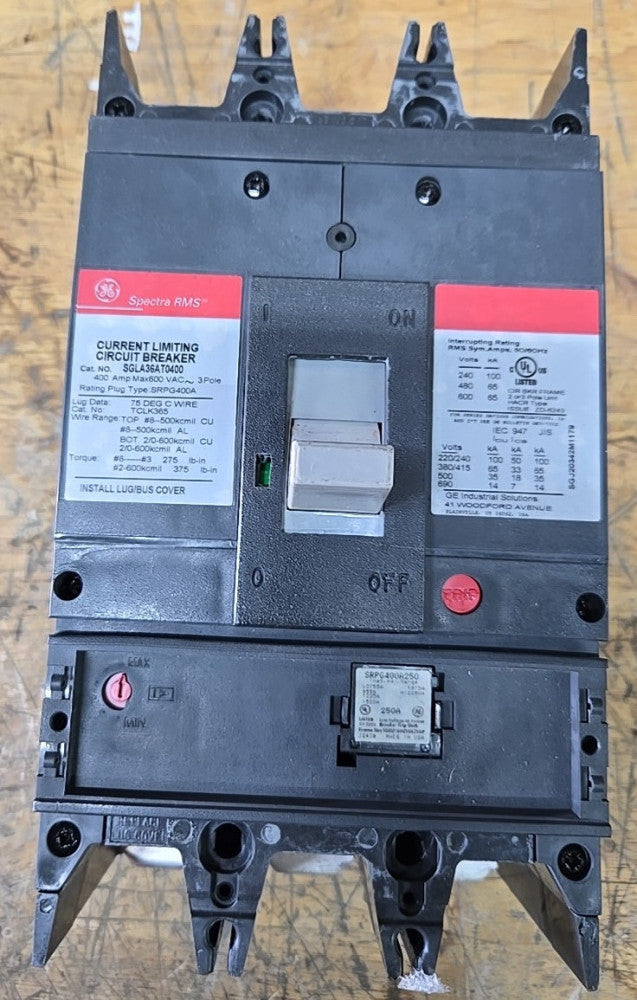 SGLA36AT0400 400 Amp 600V 3 Pole GE Circuit Breaker W/250 Amp trip