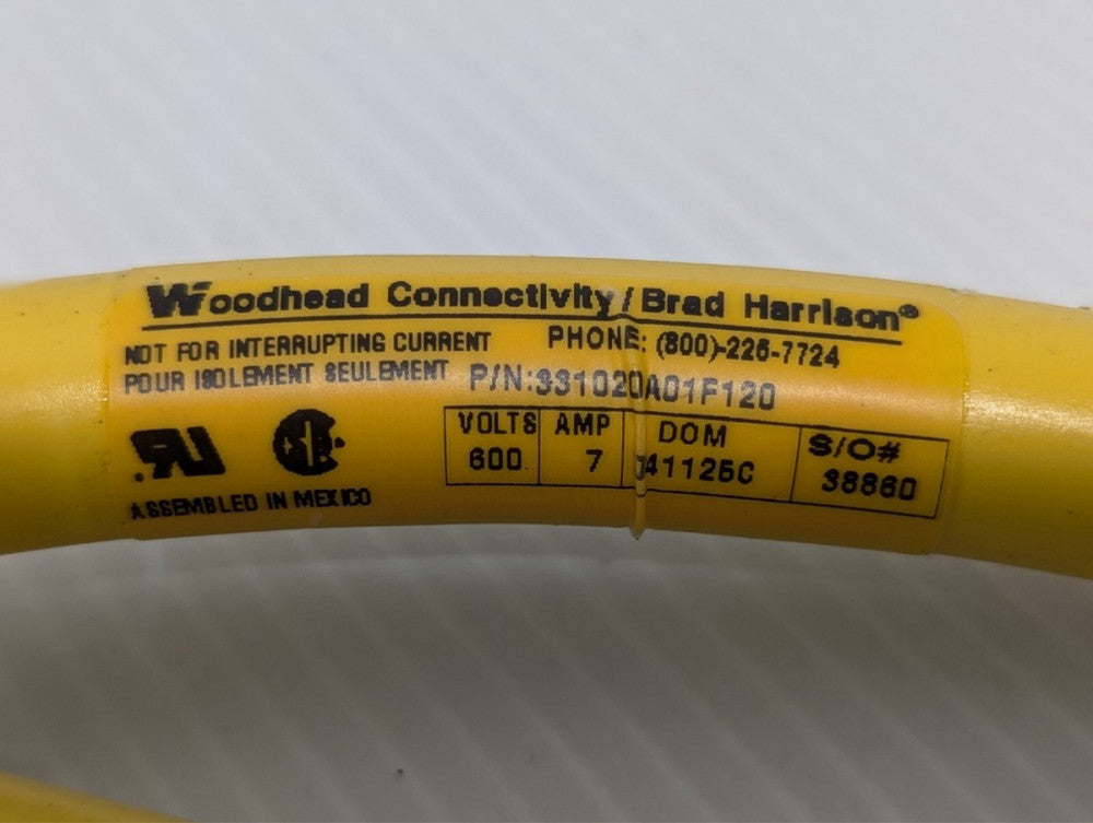 (1) Woodhead 331020A01F120 10 Pole M-F Straight C-Size Double-Ended Cordset