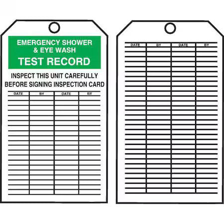 Accuform Tar738 Tag, Emergency Shower & Eye Wash Test, Cardstock, 6 1/4 In H X