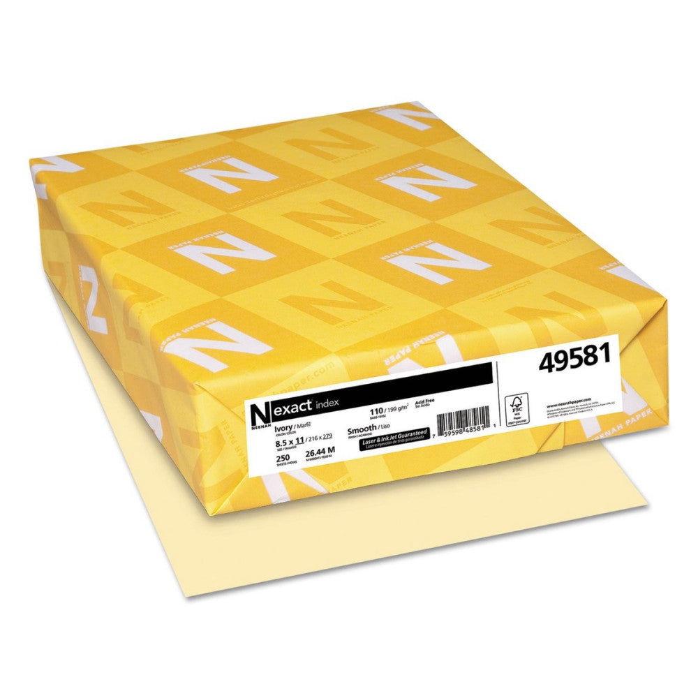 Paper Exact Index Card Stock, 110 lb Index Weight, 8.5 x 11, Ivory, 250/Pack