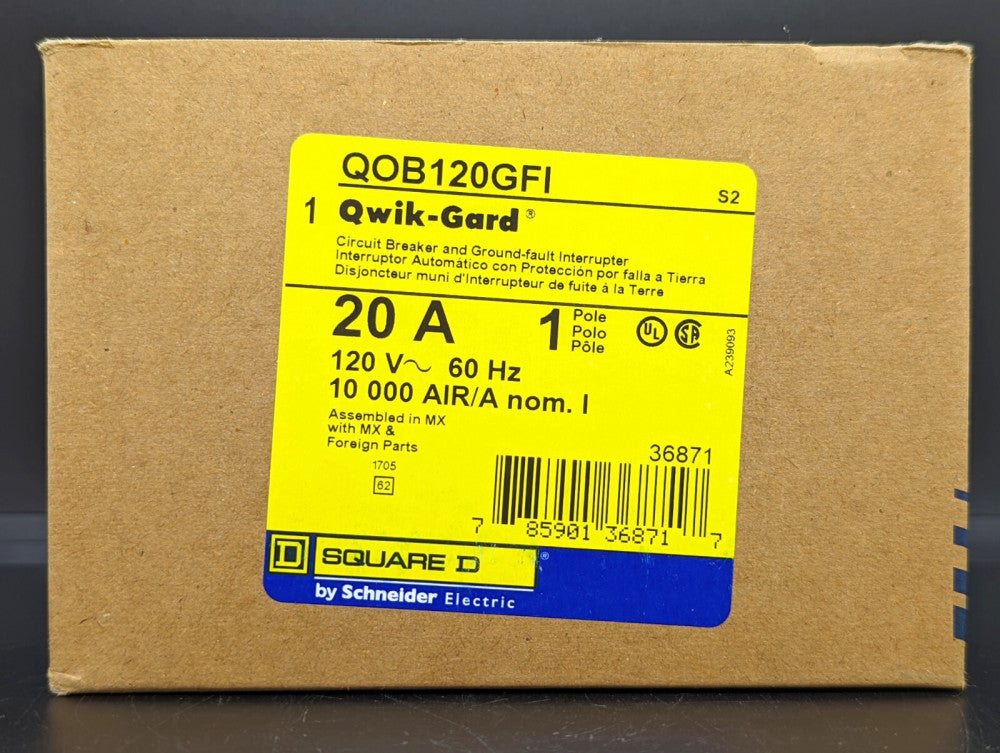 Square D QOB120GFI 1 Pole 20 Amp Bolt On GFI Circuit Breaker NEW IN BOX