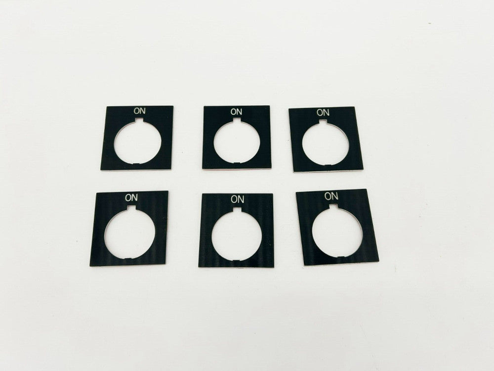 Lot of 6 New Eaton Cutler Hammer E34SP33 Legend Plates, Black, "ON", 30-1/2mm