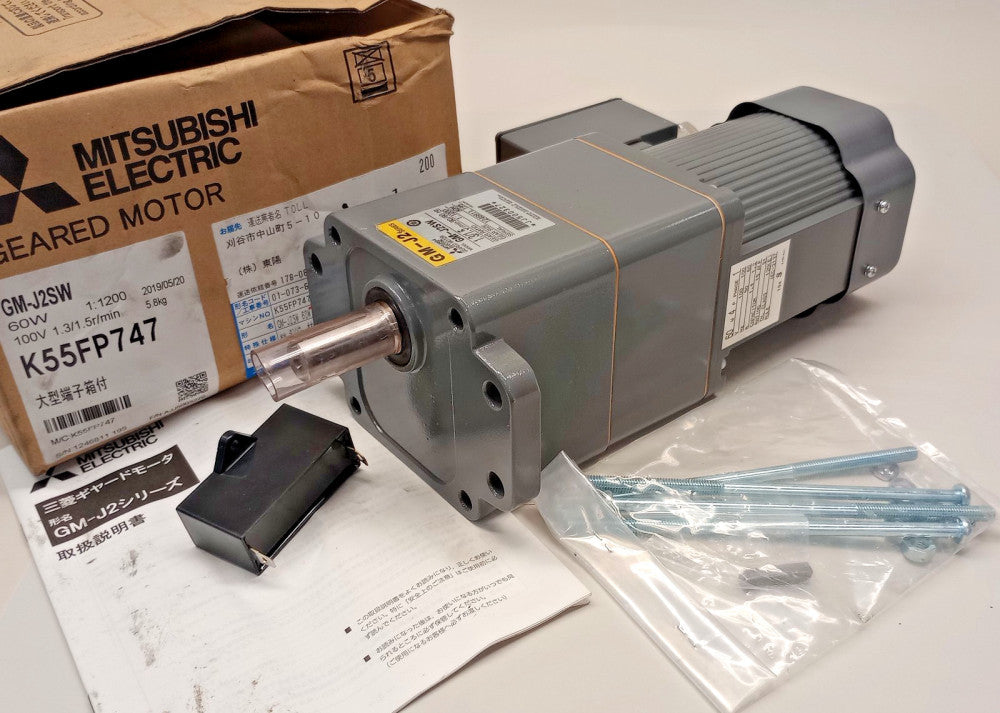 Mitsubishi GM-J2SW-1200 Gear Motor 1ph 4P 100V 50/60hz 1.3/1.5rpm Ratio 1200:1
