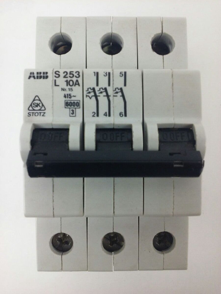 ABB, S253, L 10A, CIRCUIT BREAKER, Nr.15, 3P, 220/380VAC, MAX 240VAC, NEW, S2