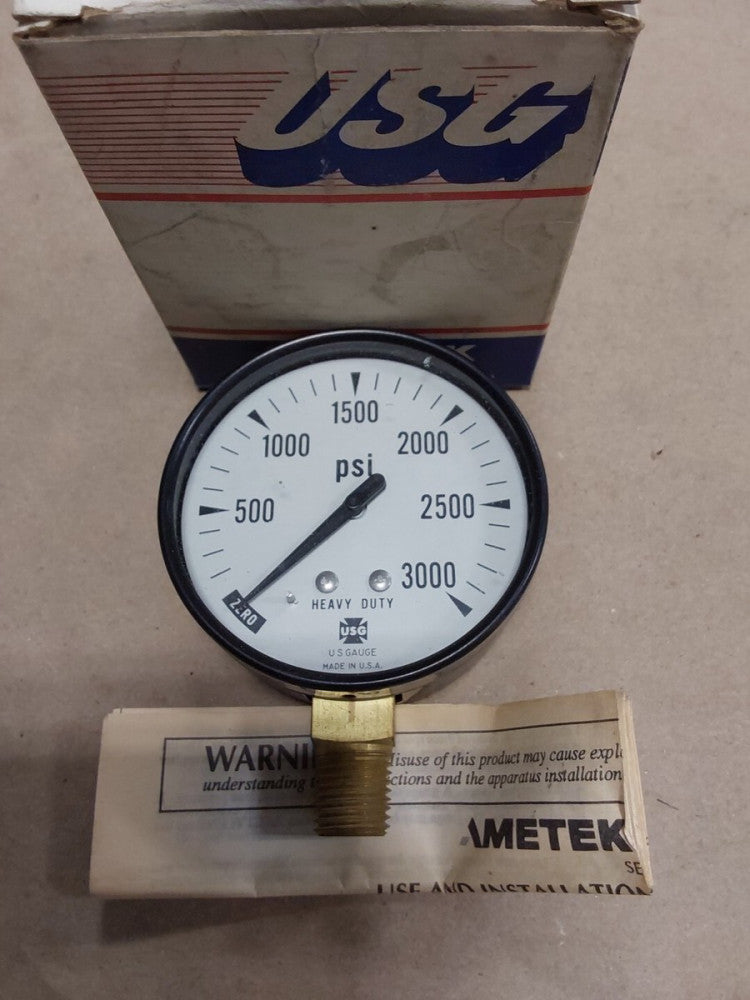USG U.S. Gauge Surface Mount Pressure Gauge 0-3000PSI 3-1/2" 1/4" NPT