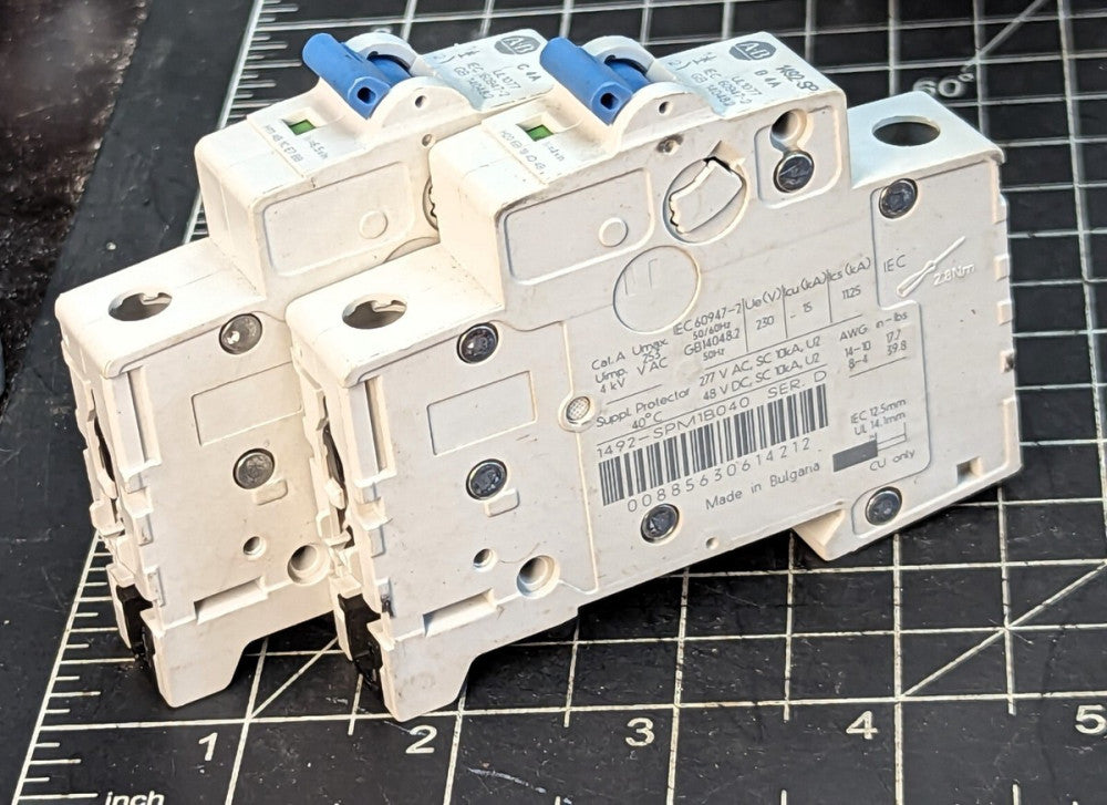 Lot Of (2) 4 Amp 1 Pole Din Rail Mount Circuit Breaker 1492-SP B 4A [Z3B2]
