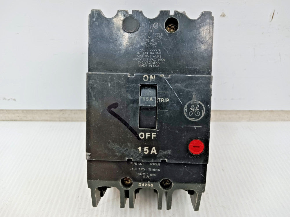 GE General Electric 15 Amp Bolt-On Circuit Breaker 3 Pole 480Y/277V TEY315 *Flaw