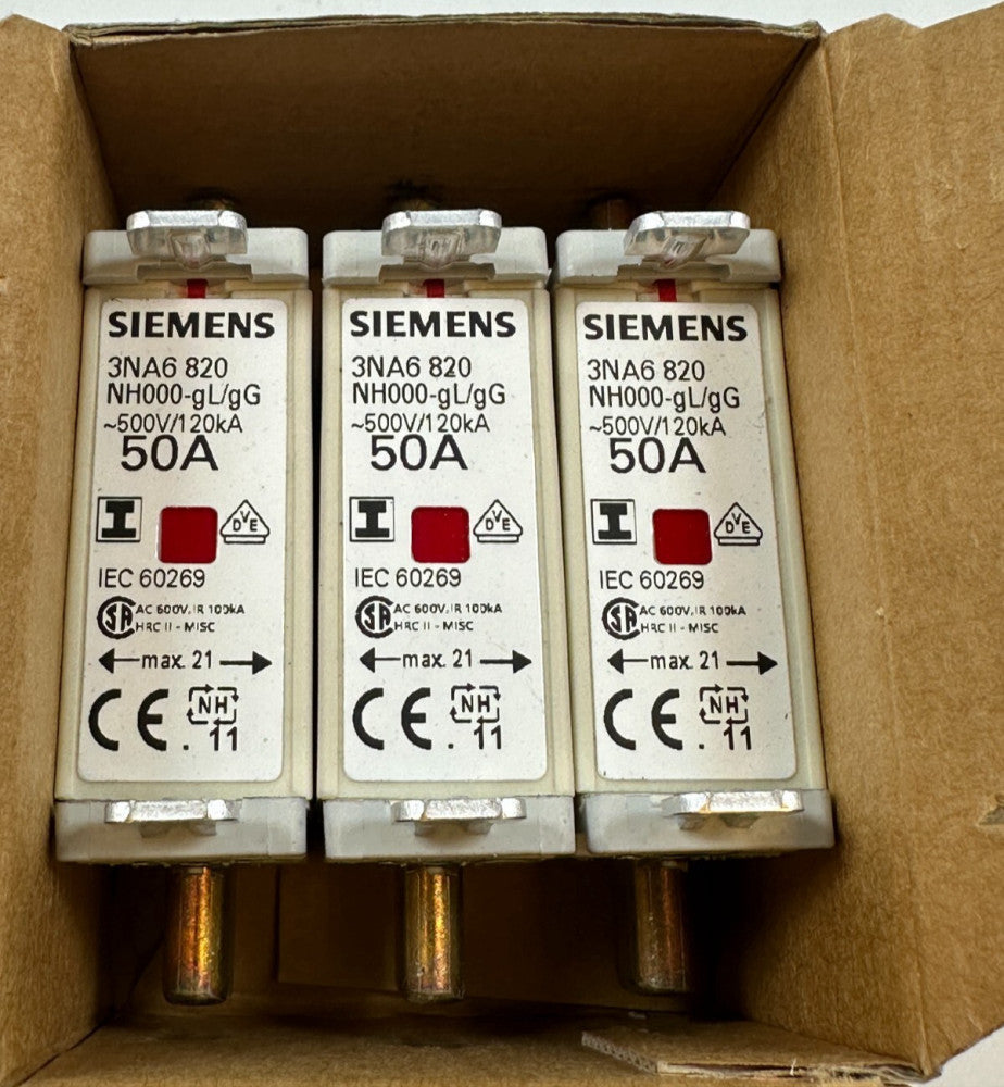 Siemens 3NA6-820 Fuse 50A/500V IEC60269 120kA - New Fast Ship from USA