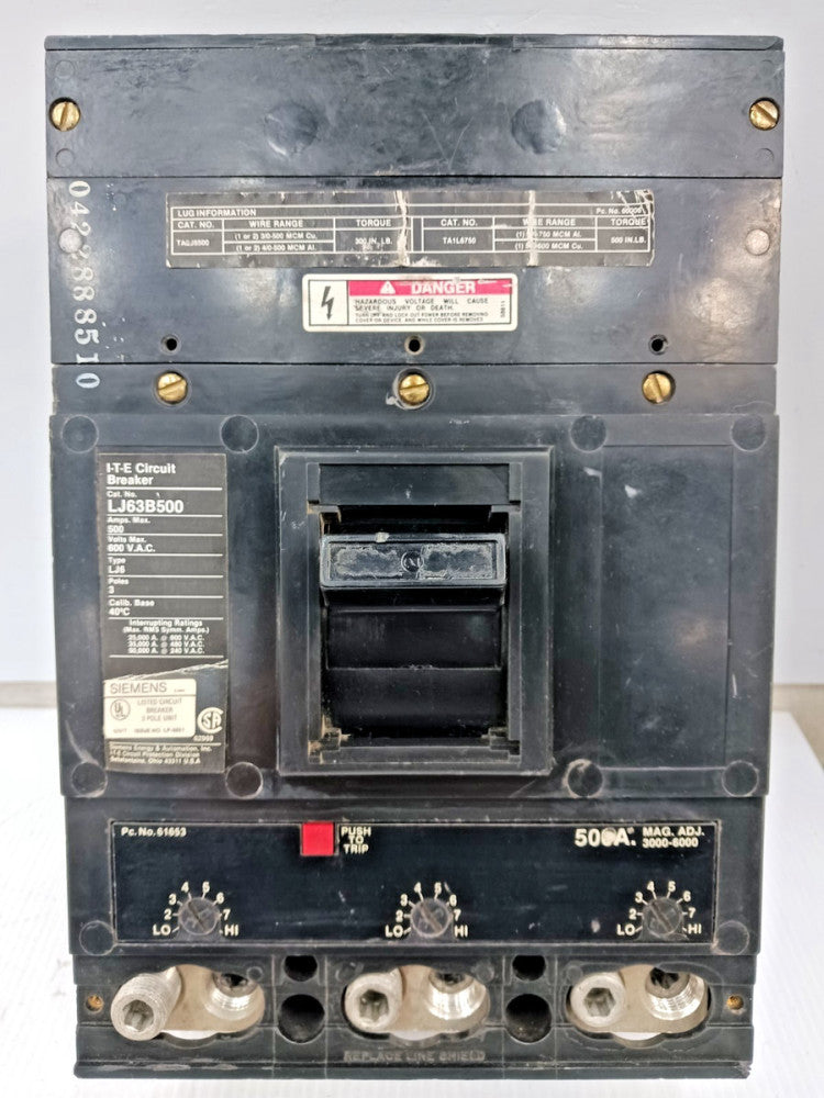 Siemens ITE 500 Amp Circuit Breaker 3 Pole 600 VAC 35kA LJ63B500