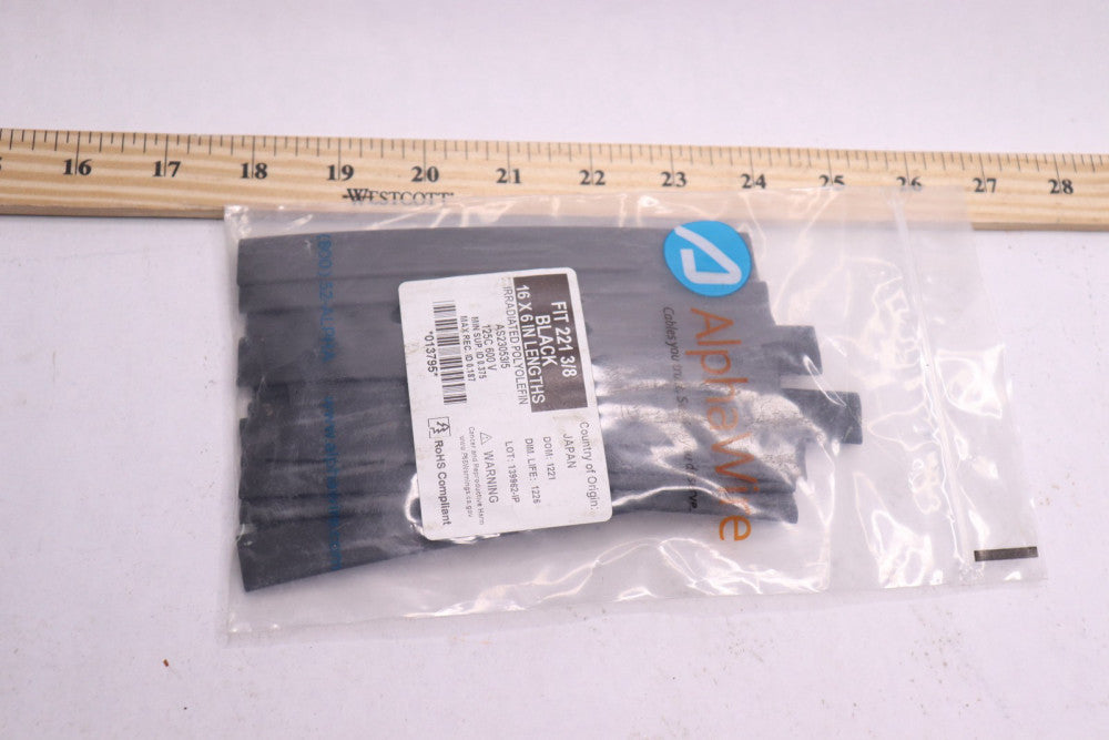 (16-Pk) Alpha Wire Heat Shrink Tubing Black Flexible 0.375" Inner Dia x 4.00'L