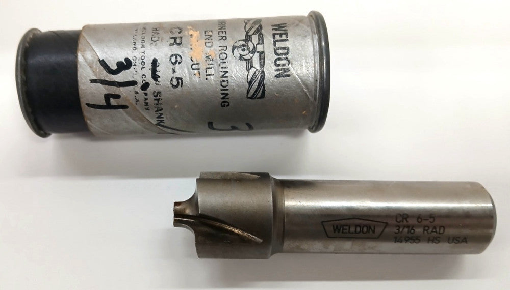 WELDON CORNER ROUNDING ENDMILL CR6-5 3/16" RADIUS HS 4 FLUTE OAL 3-1/8" 14955