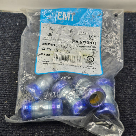 (5 PIECES) Halex 26261: 1/2" EMT Raintight Compression Coupling