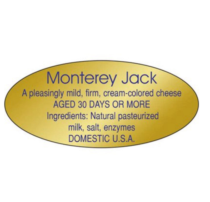Gold Foil Labels .875" x 1.9" Oval decal sticker 500 per roll MONTEREY JACK