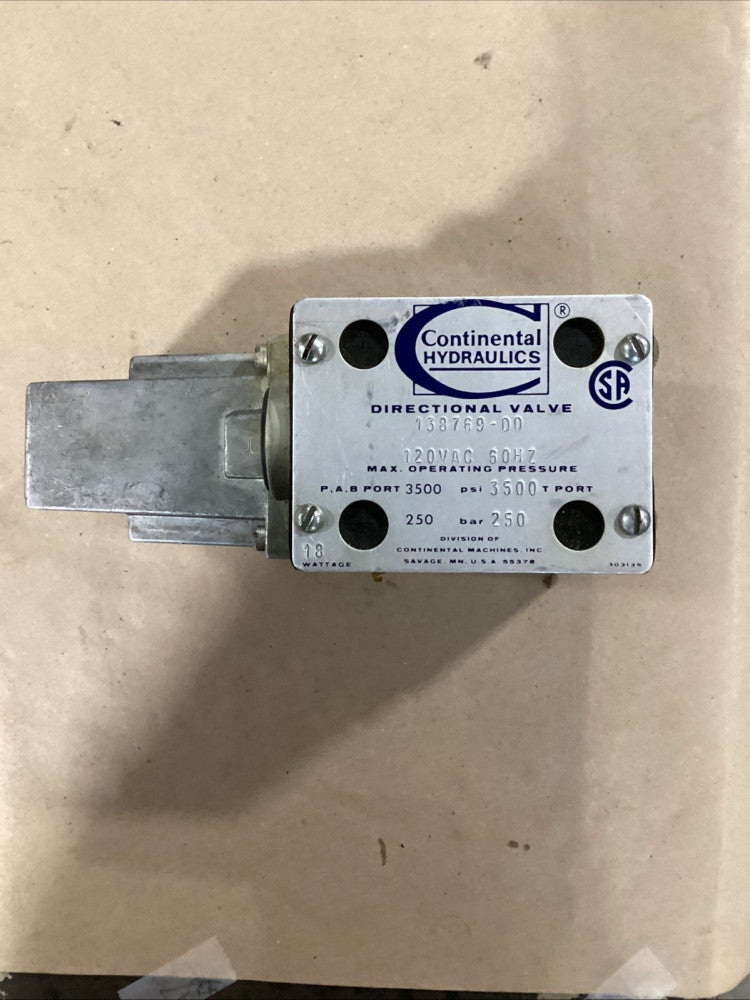 CONTINENTAL HYDRAULICS DIRECTIONAL VALVE 138769-DD 18WATTAGE