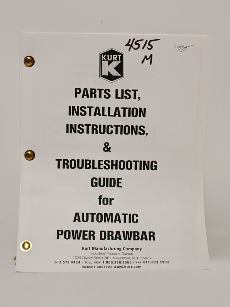 Kurt Parts List Installation & Troubleshooting Guide for Automatic Power Drawbar