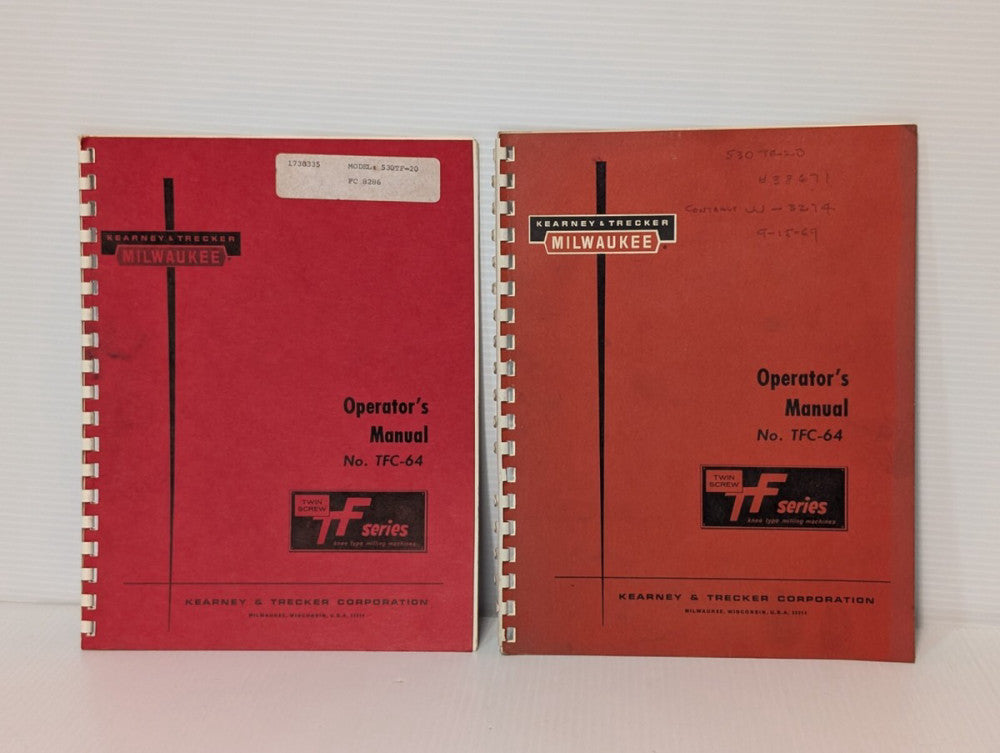 Lot of 2: Kearney & Trecker Milwaukee Operator's Manuals for TFC-64 Twin Screw