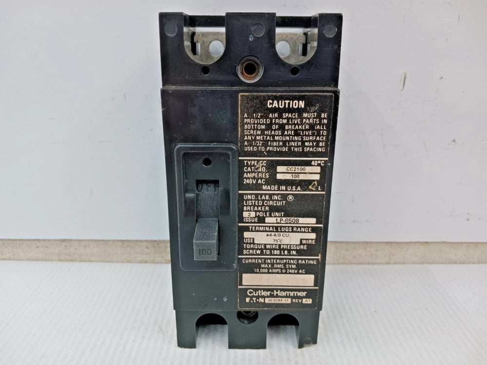 Eaton Cutler Hammer 100 Amp Circuit Breaker 2 Pole 240 VAC 10kA CC2100 *Chipped*