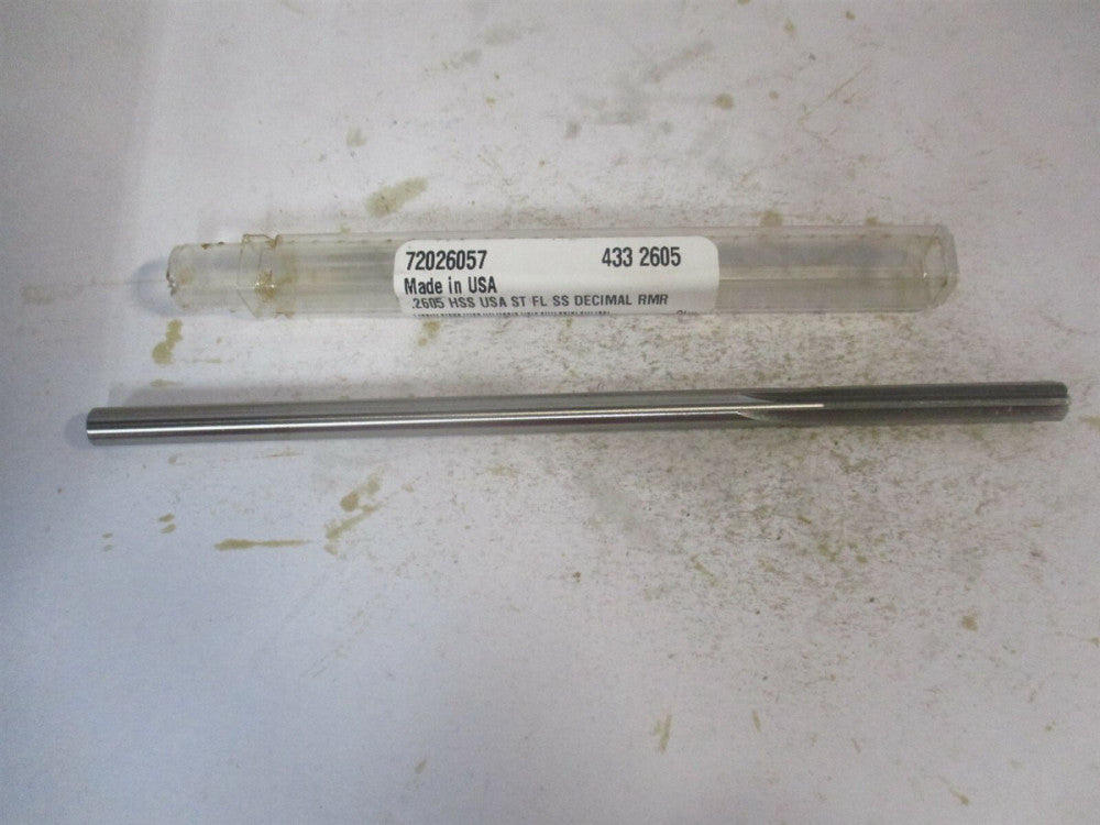 (433-0.2605) 0.2605" x 1-1/2" x 6" Straight Shank HSS 6-Flute Chucking Reamer 