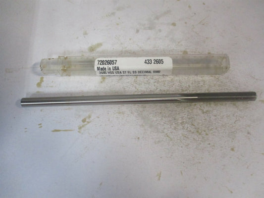 (433-0.2605) 0.2605" x 1-1/2" x 6" Straight Shank HSS 6-Flute Chucking Reamer 